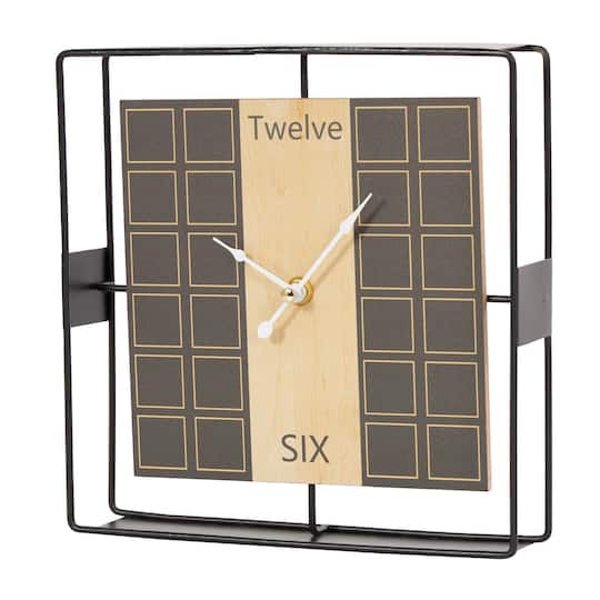 9&#x22; Black Geometric Open Frame Square Clock with Grid Pattern